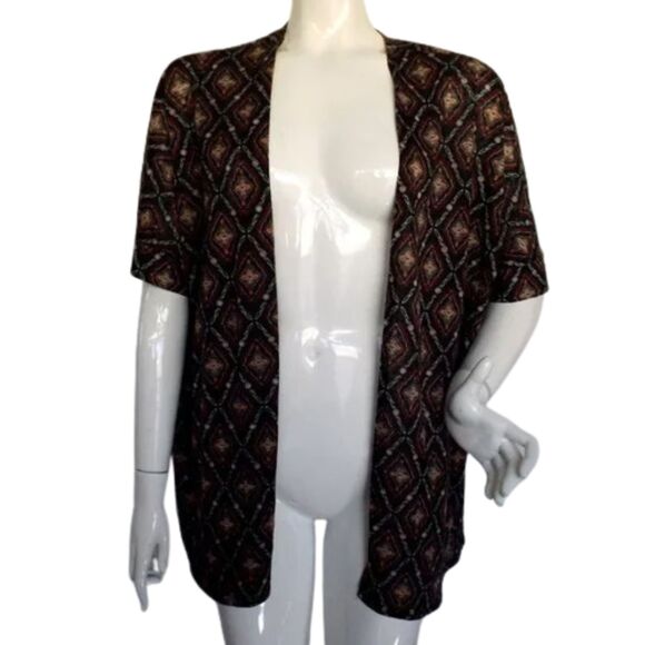 TORRID Cardigan, 2/2X Open Front Sweater, Diamond/Geo print, Polyester - Picture 1 of 11